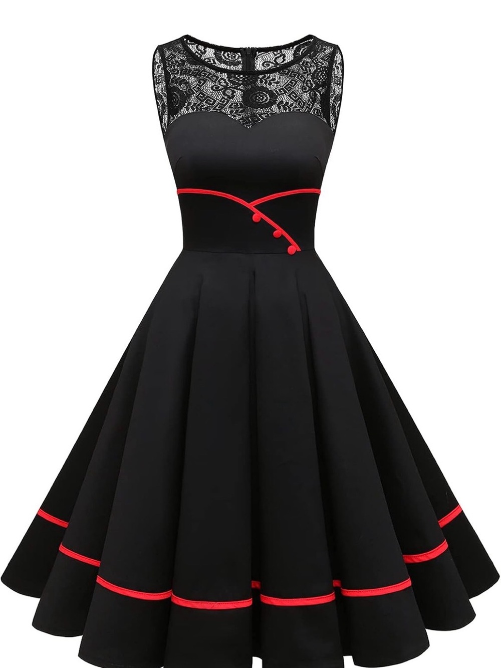 Bbonlinedress Women's 50s Vintage Floral Lace Retro Rockabilly Sleeveless Roun